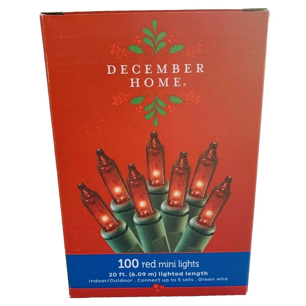 RED Mini Lights String 100 Count Green Wire Valentines Christmas Incandescen 20'